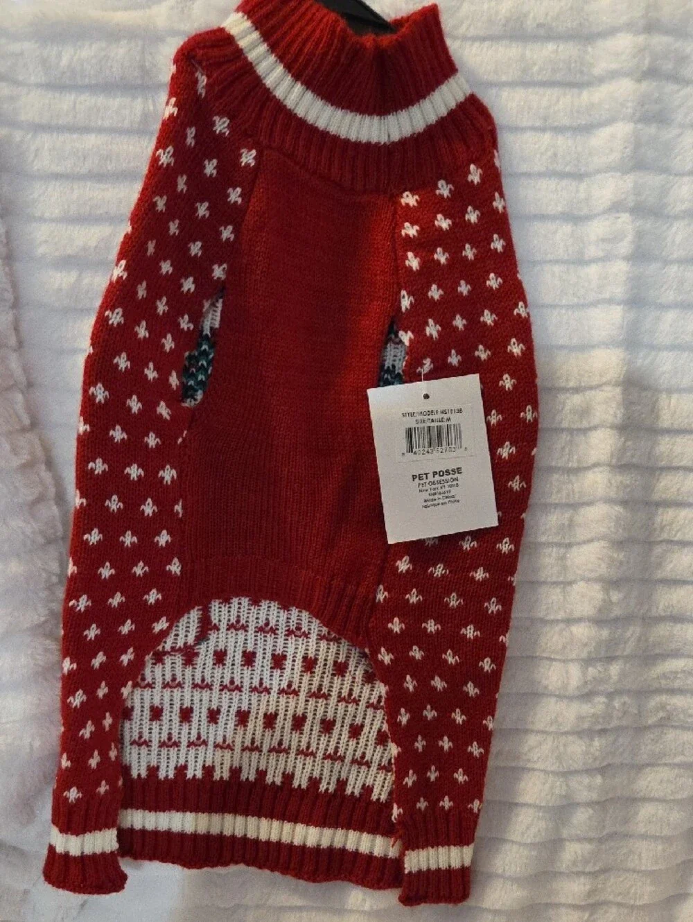 Pet Posse Red Knit Pet Sweater with White Stitch Detail